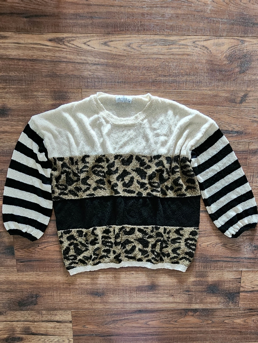 Pink Lily x Living My Best Style Women's Animal Print Striped Sweater Small S